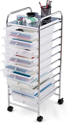 Produktbild von Rollwagen Schublade, Rollschrank Rollcontainer mit Schublade 10 Fächern, Haushaltswagen (Weiß)