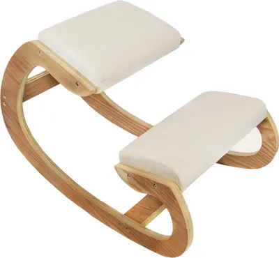 Produktbild von Ergonomischer Kniestuhl aus Eichenholz | Weiße 8cm dicke Leinenkissen | Für Zuhause & Büro | Gesundheitsstuhl für Haltungskorrektur | 120kg Tragfähigkeit | GRATIS Tastatur- und Maus-Handgelenkstützen