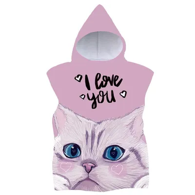 Produktbild von FEBE Badeponcho Kinder I Love You Muster Badetuch Mit Kapuze Bademantel für Kleinkind Strandponcho Strandtuc