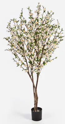 Produktbild von artplants.de Kunst Kirschbaum ZADAR, weiß - gelbe Blüten, 663 grüne Blätter, 140cm - Künstlicher Kirschbaum - Deko Baum