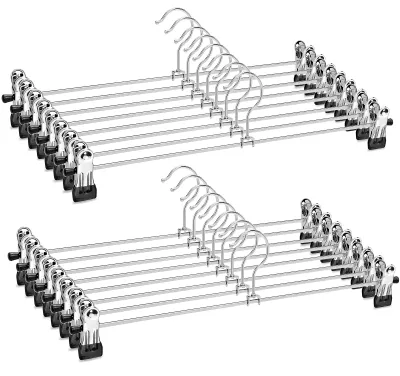 Metall-Hosenbügel 40 cm, 20 Stück, verstellbare Clips, Chrom
