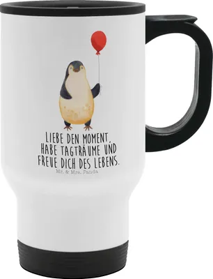 Produktbild von Mr. & Mrs. Panda Thermobecher To Go Pinguin Luftballon - Weiß - Geschenk, Glück, thermosbecher, Liebe, Isolierbecher, edelstahl, Neustart, Kaffeebecher, Motivation