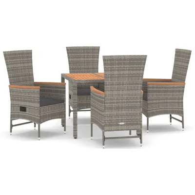 Image de vidaXL Ensemble de jardin 5 pièces avec coussins Gris Poly rotin