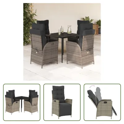 Produktbild von The Living Store 5-tlg. Garten-Essgruppe mit Kissen Grau Poly Rattan