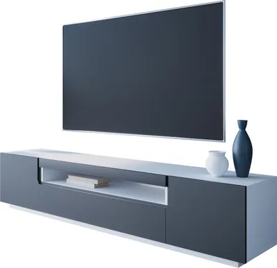 Produktbild von TV Lowboard Schrank Kommode DONE Weiß / Schwarz 200 cm breit stehend oder hängend