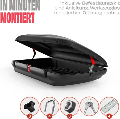 Produktbild von Dachbox VDP-BA320 - Dachkoffer mit 320 Liter Volumen - Autokoffer im Carbonlook - abschließbar dank Zentralverriegelung - Dachkoffer für Dachgepäckträger