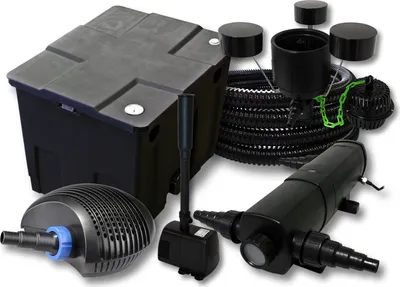 Zdjęcie produktu dla Kompletny zestaw SunSun: filtr do oczka wodnego CBF-350 do 12000 l, pompa do oczka wodnego CTF-3800 3600 l/h 20 W, osadnik do oczka wodnego CUV-224 24 W, wąż do oczka wodnego 25 m 25 mm, skimmer CSP-250 2500 l/h 45 W, fontanna HJ-943 800 l/h 16 W