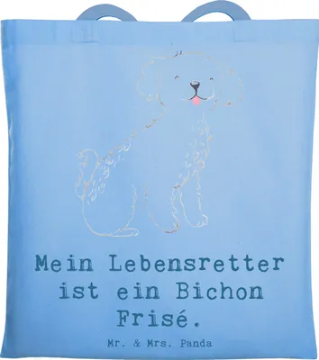 Produktbild von Mr. & Mrs. Panda Schultasche Bichon Frisé Lebensretter - Sky Blue - Geschenk, totebag, Tasche, Tote Bag, Shopping, Jutebeutel