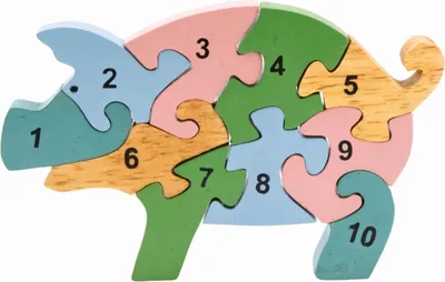 Produktbild von Holzpuzzle Schwein pastellfaben mit Zahlen von 1 bis 10- 3924