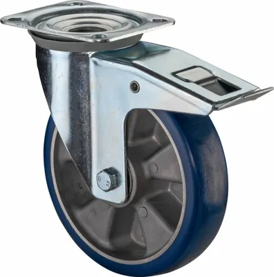 Produktbild von Lenkrolle Rad- 200 mm Tragfhigkeit 300 kg mit Feststeller Polyurethan 138x109mm blau