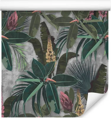 Produktbild von 10m VLIES TAPETE Rolle Exotische BLUMEN verlaesst konkreten Effekt Hintergrund 6543