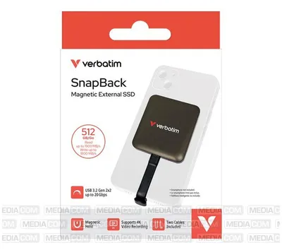 Produktbild von Verbatim SnapBack SSD, 512 GB, USB Typ-C, USB 3.2 Gen 2x2, 1900 MB/s, 20 Gbit/s, Schwarz