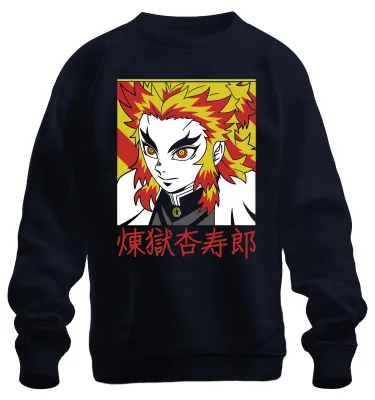 Productafbeelding van Rengoku Kyojuro Kimetsu no Yaiba Anime, sweatshirt met vlammendesign, uni, marineblauw, maat S