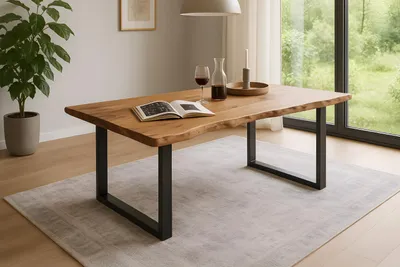 Produktbild von Sit-Möbel Tisch 160 x 85 cm, Platte Akazie mit Baumkante wie gewachsen, Gestell Metall schwarz lackiert