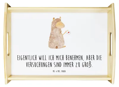 Produktbild von Mr. & Mrs. Panda tablett für bett Alpaka Fahne - Weiß - Geschenk, Servier, Holztablett, Lama, Alpakas, Liebe, Sofa, sofatablett, Lamas