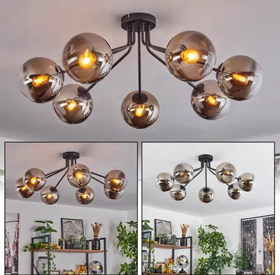 Produktbild von Fossobiubo moderne Deckenlampe aus Metall/Glas in Schwarz/Rauchfarben/Klar