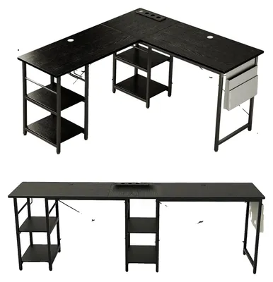 Image de Bureau en L, prise électrique intégrée, noir