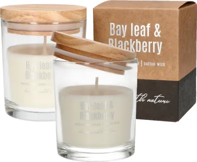 Image de KOTARBAU® Lot de 2 bougies parfumées à la cire de soja en verre avec couvercle en bois Bay Leaf&Blackberry