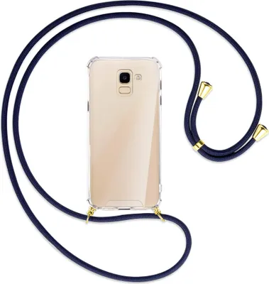 Produktbild von Handykette Backcover-Schutzhülle mit Band (Metall goldfarben) für Samsung Galaxy J6 2018 - dunkelblau