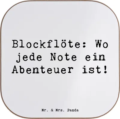 Produktbild von Mr. & Mrs. Panda Untersetzer für Gläser Spruch Abenteuer Blockflöte - Weiß - Geschenk, Noten, Bassblockflöte, Musizieren, Glas, Musiker, Instrument, Holzuntersetzer