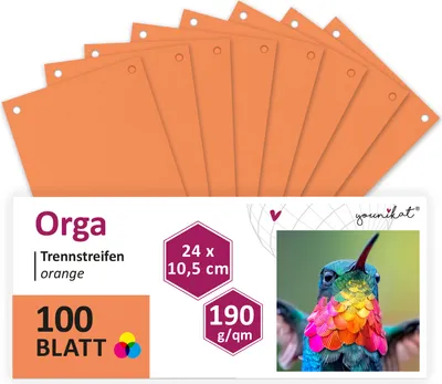 Produktbild von younikat Trennstreifen für Ordner A4 orange 100 Stück I 24x10,5 cm I Trennblätter Sortiersystem schmal I you0066