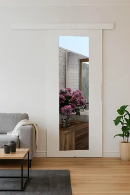 Zdjęcie produktu dla Drzwi przesuwne naścienne EKO-7 LUSTRO | Białe | Z samodomykaczem | 86×205 cm
