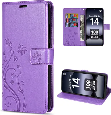 Produktbild von Hülle für Xiaomi Redmi Note 14 4G, Handy Tasche Handyhülle Wallet Case Flip Cover in Lila