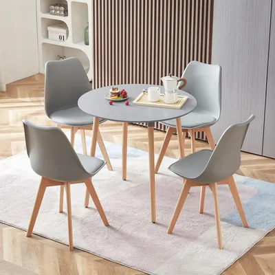 Immagine prodotto di Tavolo rotondo da cucina con 4 sedie, colore grigio/noce, diametro 80 cm