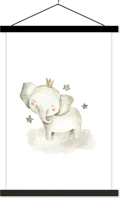 Produktbild von MuchoWow® Textilposter Tiere - Elefant - Sterne 40x60 cm mit schwarzem Rahmen - Wanddekorationen