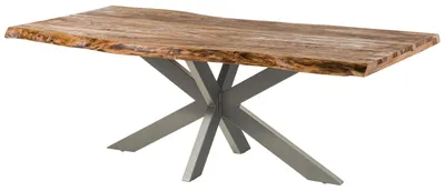 Immagine prodotto di MASSIVMOEBEL24 | FREEFORM 5 Tavolo da pranzo in legno di sheesham - sabbiato natur / gambe incrociate argento matt 200x100