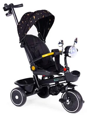 Obrázek produktu pro ECOTOYS WQL-186 Dětská tříkolka kočárek s otočným sedátkem 360°, 2 v 1, černá