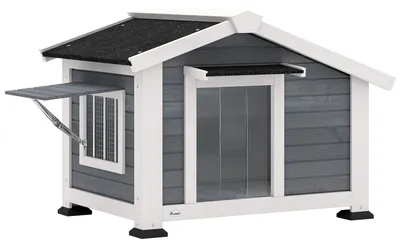 Produktbild von Hundehütte wetterfestes Hundehaus aus Holz mit herausnehmbarem Boden Asphaltdach öffnendem Fenster 98x76x69,5 cm Grau