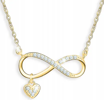 Produktbild von Gold Infinity Halskette mit Herz Kristall Weißes Herz SILBER 925