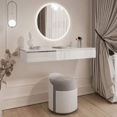 Produktbild von Hängerer Schminktisch AURORA SILVER weiß glänzend mit Spiegel