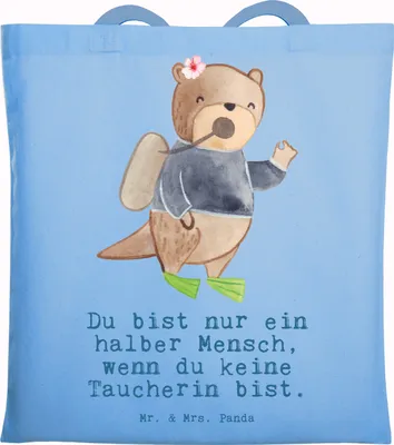 Produktbild von Mr. & Mrs. Panda Tote Bag Taucherin Herz - Sky Blue - Geschenk, Laptoptasche, Jutebeutel, Einkaufstasche, Stoffbeutel, Tasche