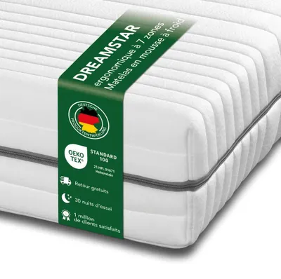 Image de Matelas en mousse à froid 7 zones | 80 x 200 cm | 18 cm d'épaisseur | H4 | ferme | DREAMSTAR Argent