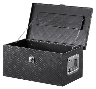 Zdjęcie produktu dla Skrzynia narzędziowa VEVOR z aluminium do przyczepy ciężarowej, w paski (508 x 304,8 x 241,3 mm) z uchwytem bocznym i kluczykami blokującymi, organizer do przechowywania w przyczepie, czarna