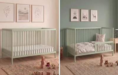 Produktbild von Kids Collective Babybett Kinderbett Gitterbett Baby Bett mit Rausfallschutz 60x120 70x140 stabiles Buchenholz, Europe 60x120 cm Grün