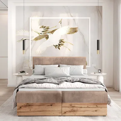 Produktbild von Boxspringbett TILIA Doppelbett mit Bonellmatratze Bett mit Topper und Bettkasten Cord Stoff Polsterbett mit Kopfteil Modern Schlaffzimmer Wotan Plattet (140x200 Cappuccino)