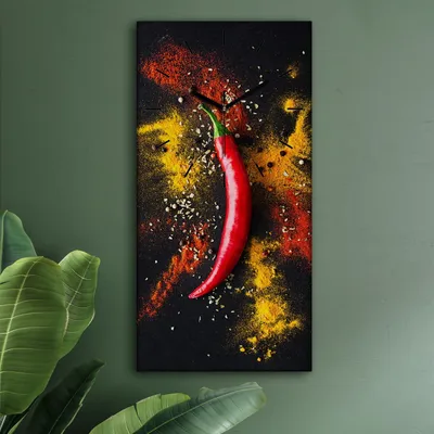 Produktbild von Wohnzimmer Leinwand Uhr Geräuschlos Küche 30x60 Paprika, Gemüse, Motive, schwarze Zeiger
