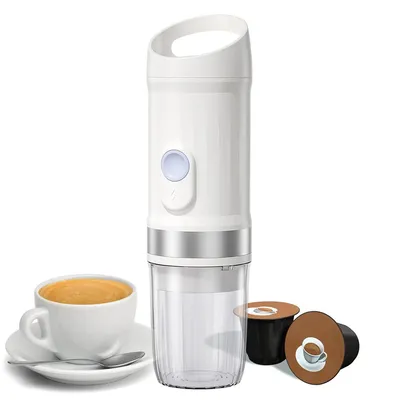 Produktbild von Tragbare Espressomaschine, 20Bar Druck, 9600 mAh Akku mit Heizung, Kabellose Kaffeemaschine kompatibel mit Kapseln und Kaffeepulver,Weiß
