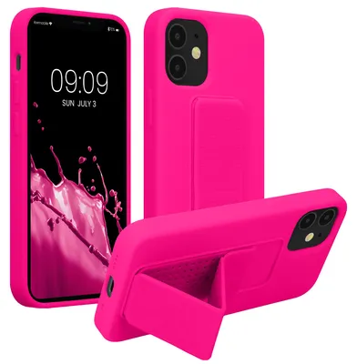 Produktbild von kwmobile Handyhülle für Apple iPhone 12 mini Hülle - TPU Silikon Case mit Fingerhalter und Stand - Schutzhülle Cover in Neon Pink