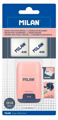 Produktbild von Milan Blisterpackung Radiergummi Mit Anspitzer Kompakt 1918-serie + 2 Ersatzradierer Durchsichtig  Kinder Durchsichtig One Size