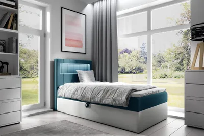 Produktbild von Boxspringbett Gästebett Kinderbett FABIAN Nr.1 80x200cm Weiss-Türkis