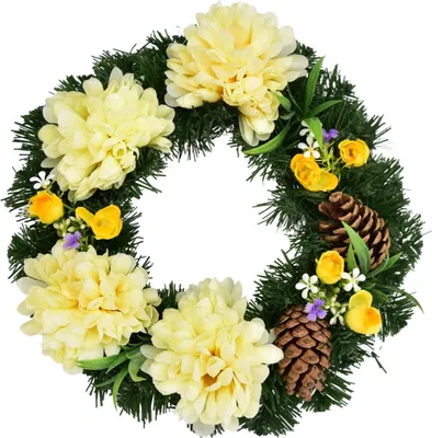 Produktbild von Herbstkranz mit gelben Chrysanthemen Ø30 cm