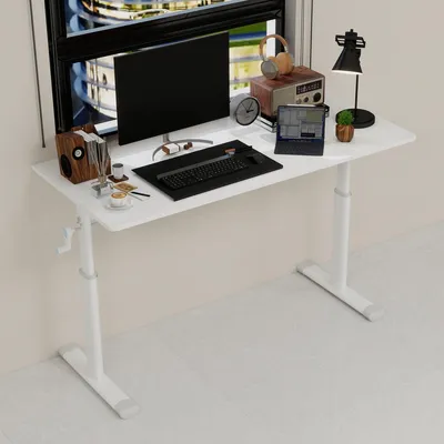 Produktbild von Höhenverstellbarer Schreibtisch 120x60cm Kurbel Ergonomischer Steh-Sitz-Tisch Computertisch Kinderschreibtisch Arbeitstisch White