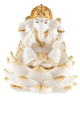 Ganesha-Figur auf Blume, Harz, handbemalt, 8 cm