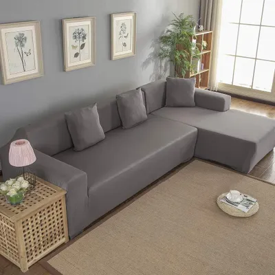 Image de Housse en forme de L pour canapé d'angle - Housse extensible pour canapé - Résistante aux taches - En polyester - Durable - Facile à nettoyer - Housse de protection pour canapé