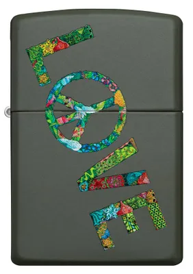 Productafbeelding van ZIPPO - Vredes- en liefdesontwerp - Olijfgroen, mat, psychedelisch, liefde, hippie, bloemen, stormaansteker, navulbaar, benzine, 60006229