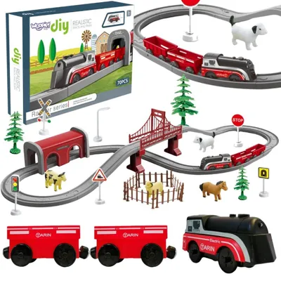 Image de Circuit de train électrique Woopie avec locomotive et animaux de la ferme, 70 pièces